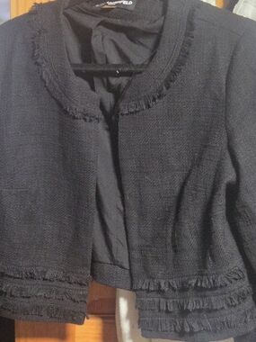 Karl Lagerfeld Black Cropped Fringe Tweed Jacket